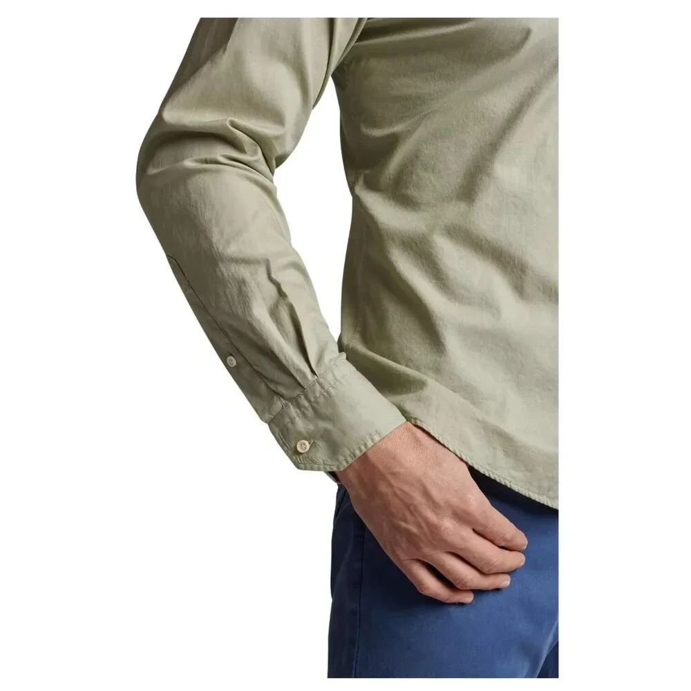 New PETER MILLAR Sojourn Herb Green Garment-Dyed Cotton Sport Shirt Size S_5